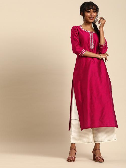 zari yoke straight kurta - 17014193 - Very Small Image - 1