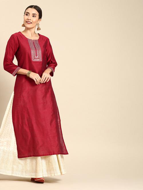 yoke embroidered straight kurta - 17014195 - Very Small Image - 1