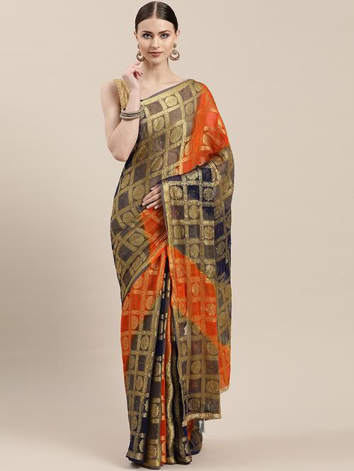 checkered woven saree with blouse - 17014863 - Very Small Image - 1