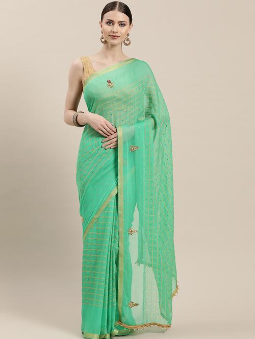 checkered banarasi saree with blouse - 17014866 - Very Small Image - 1