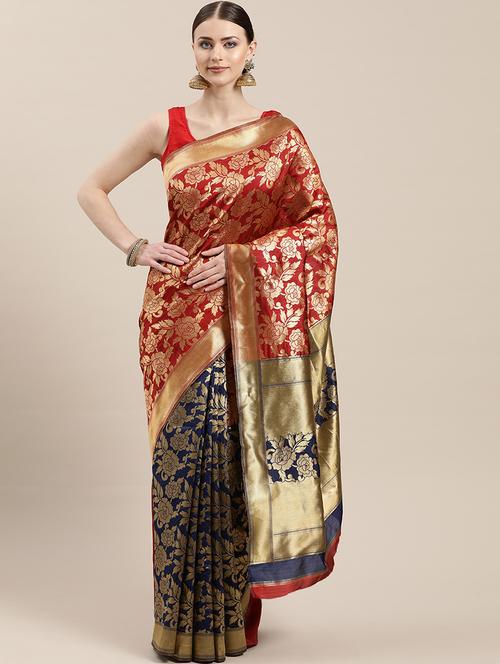 half & half kanjivaram saree with blouse - 17014869 - Very Small Image - 1