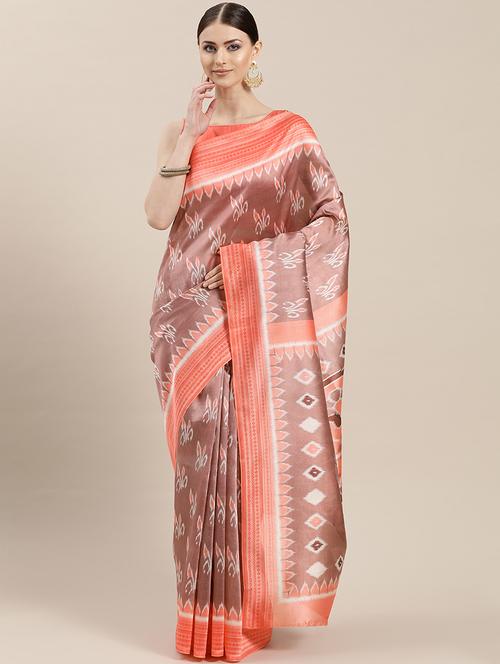 ikat printed saree with blouse - 17014886 - Very Small Image - 1