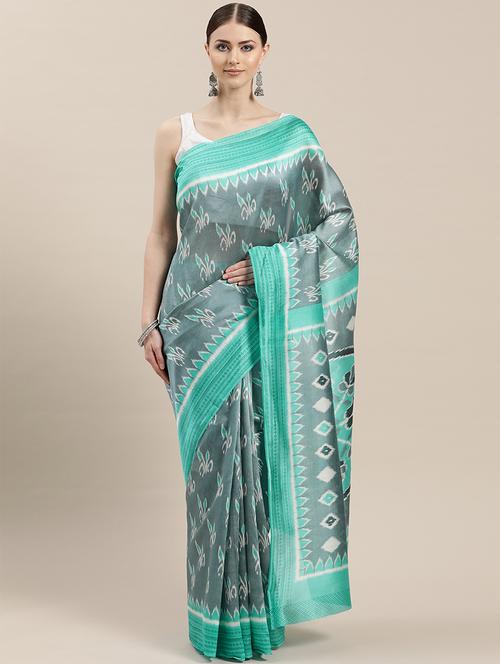 ikat printed saree with blouse - 17014887 - Very Small Image - 1