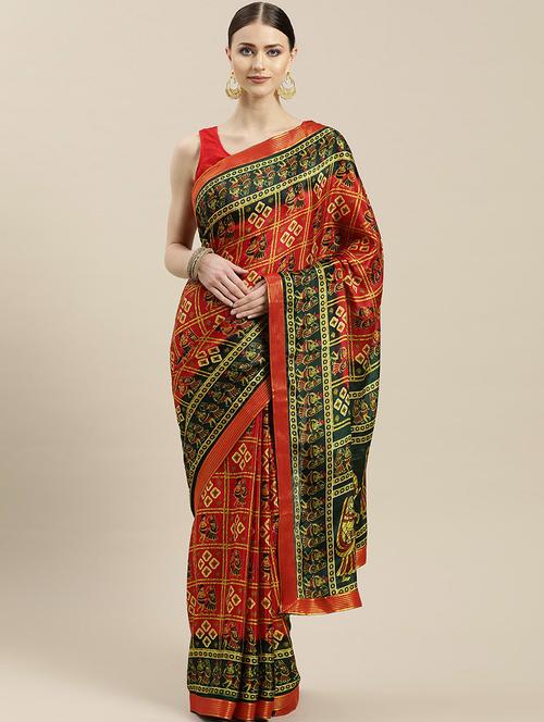 checkered printed saree with blouse - 17014891 - Very Small Image - 1
