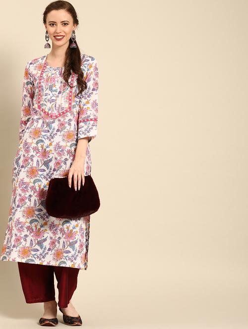 floral print straight kurta - 17014962 - Very Small Image - 1
