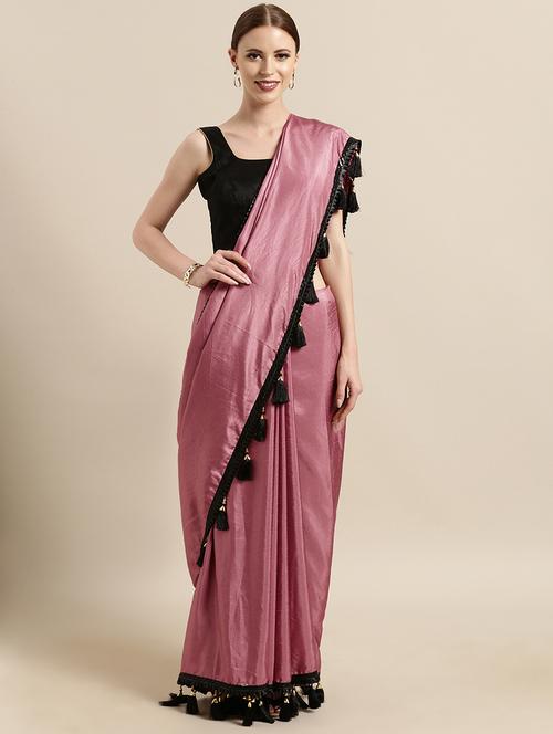 contrast plain saree with blouse - 17014977 - Very Small Image - 1