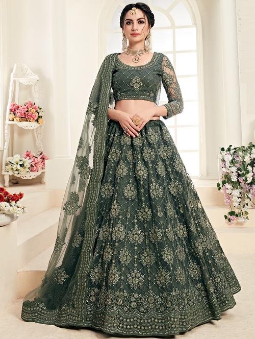 tonal embroidered panelled lehenga - 17015117 - Very Small Image - 1
