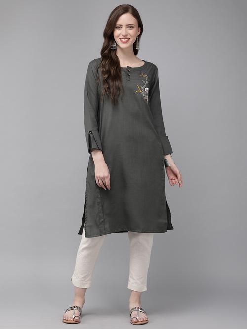 embroidered straight kurta - 17015256 - Very Small Image - 1