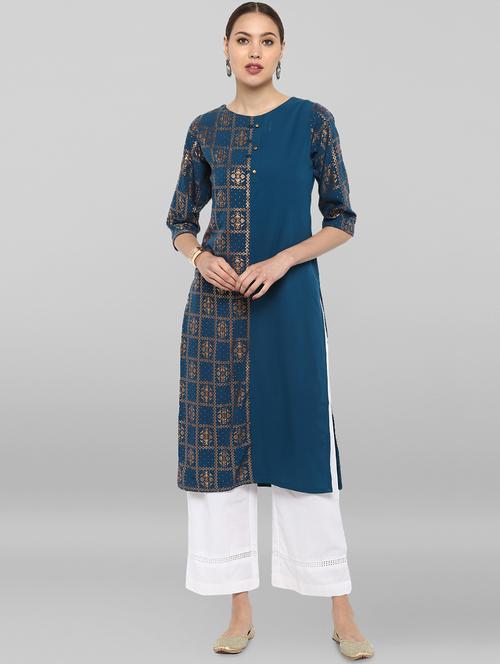 gold print straight kurta - 17015267 - Very Small Image - 1