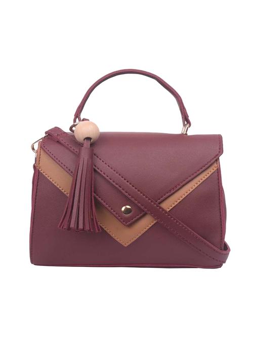 maroon leatherette (pu) sling bag - 17015306 - Very Small Image - 1