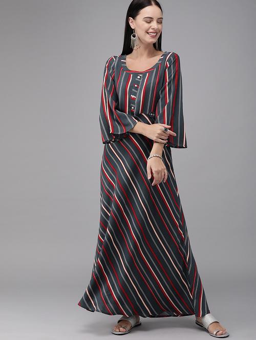 round neck striped maxi dress - 17015385 - Very Small Image - 1