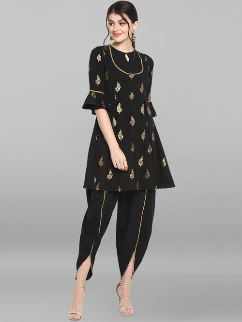 gold print kurta fusion set - 17016390 - Very Small Image - 1