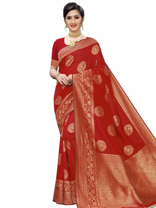 red silk saree with blouse - 17016464 - Very Small Image - 1