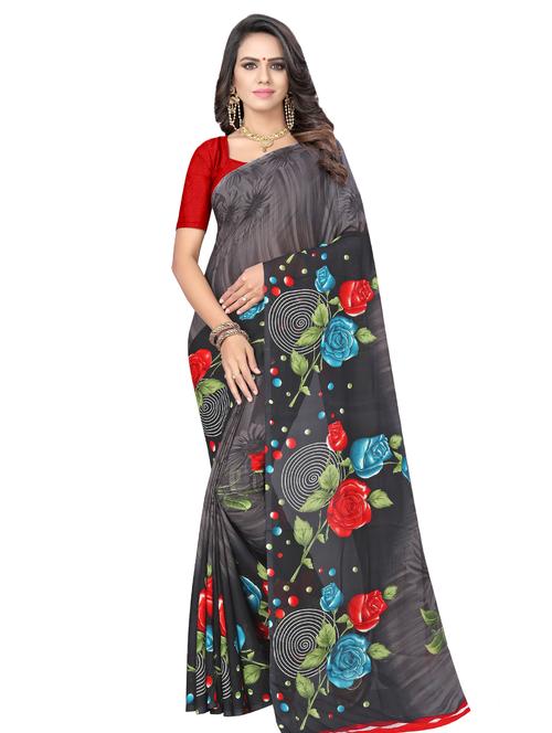floral printed saree with blouse - 17016662 - Very Small Image - 1