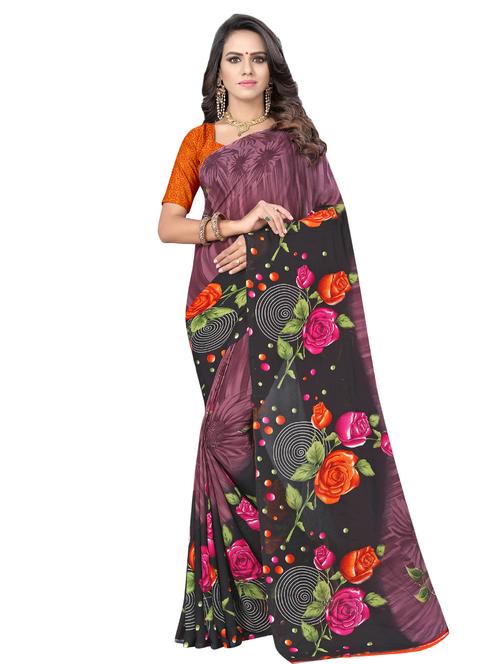 floral printed saree with blouse - 17016663 - Very Small Image - 1