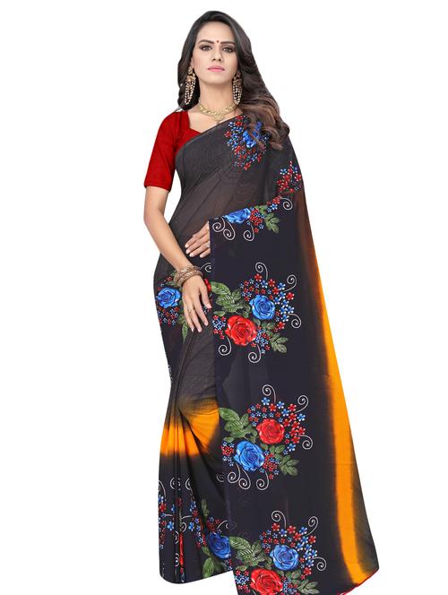 floral printed saree with blouse - 17016665 - Very Small Image - 1