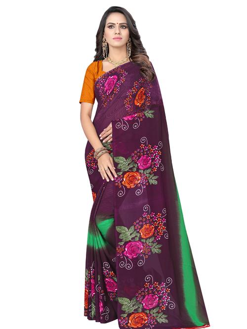 floral printed saree with blouse - 17016667 - Very Small Image - 1