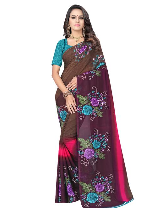 floral printed saree with blouse - 17016668 - Very Small Image - 1