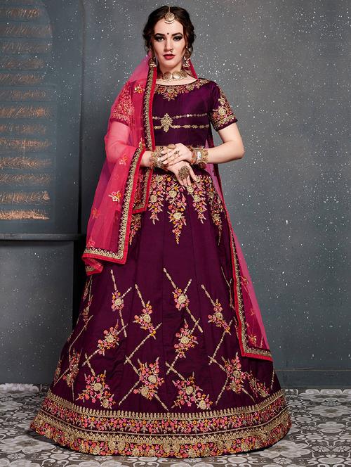 embroidered a-line lehenga - 17016826 - Very Small Image - 1
