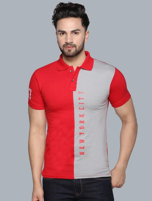 red color block printed polo t-shirt - 17017210 - Very Small Image - 1