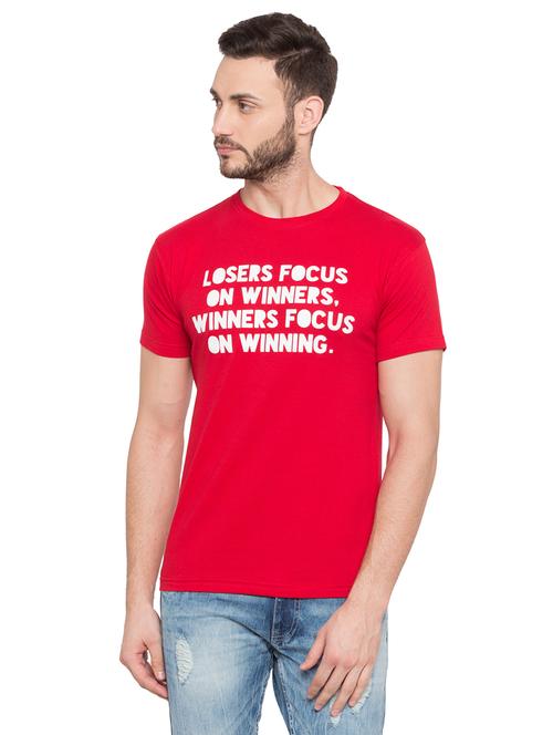 red typographic chest print t-shirt - 17018196 - Very Small Image - 1