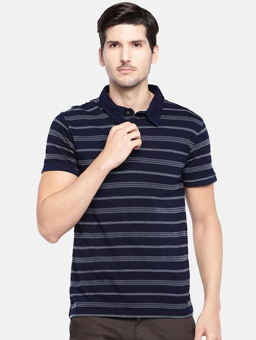 navy blue striped collared t-shirt - 17018216 - Very Small Image - 1