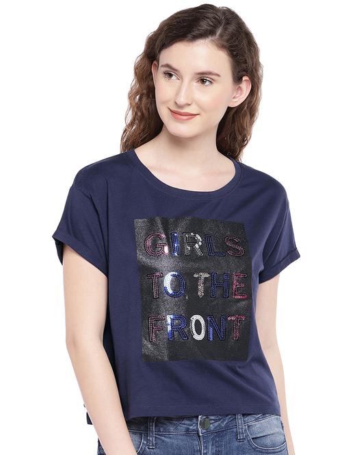 round neck embellished tee - 17018295 - Very Small Image - 1