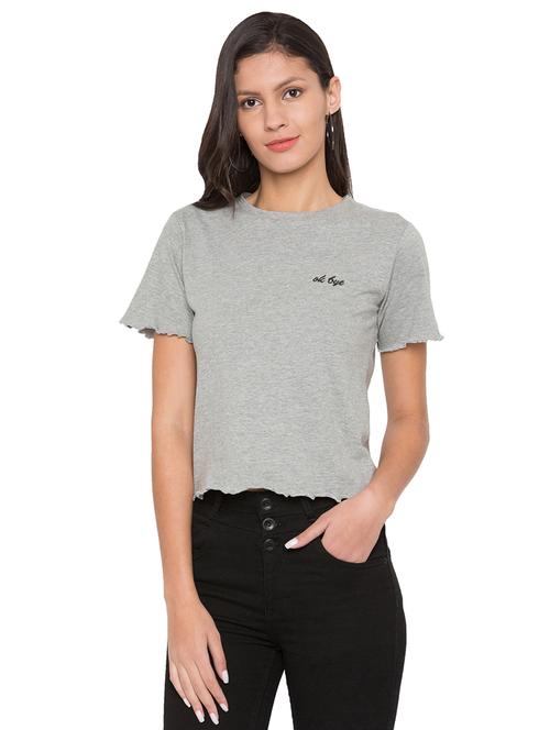 rough hem embroidered detail tee - 17018309 - Very Small Image - 1