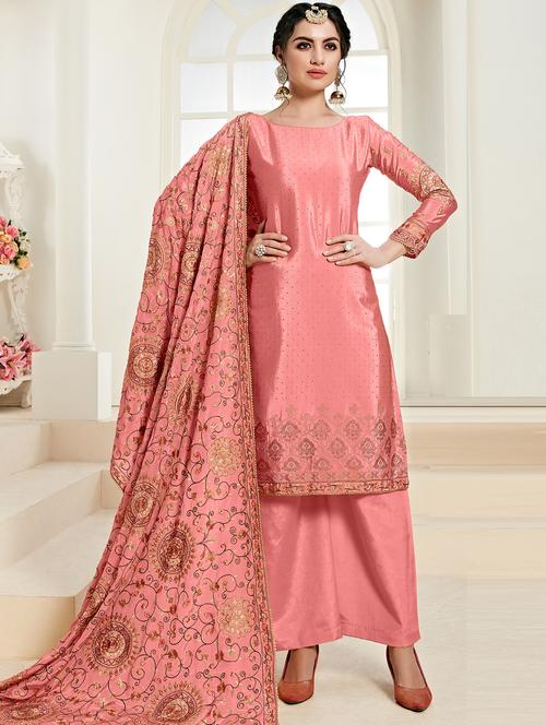 embroidered semi-stitched suit - 17018563 - Very Small Image - 1