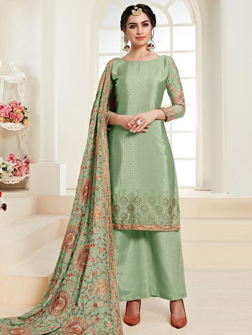 embroidered semi-stitched suit - 17018564 - Very Small Image - 1