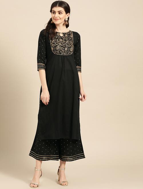gold print kurta palazzo set - 17019427 - Very Small Image - 1