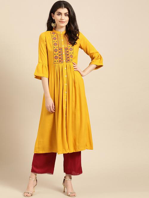 yoke embroidered a-line kurta - 17019441 - Very Small Image - 1