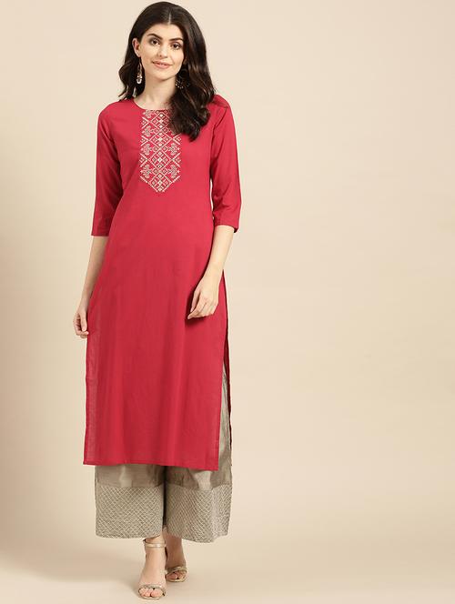 zari yoke straight kurta - 17019450 - Very Small Image - 1