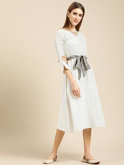 tie front striped fit & flare dress - 17019470 - Very Small Image - 1