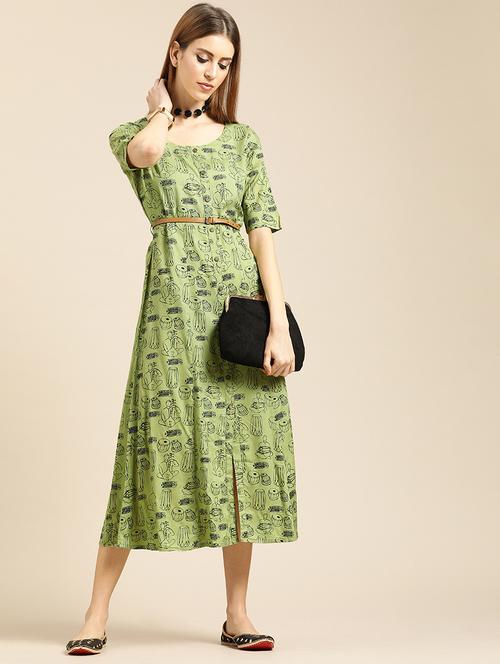 scoop neck quirky belted dress - 17019483 - Very Small Image - 1