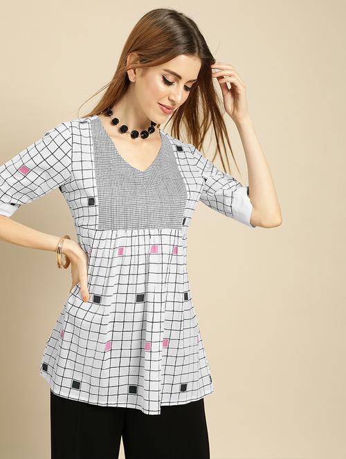 v-neck checkered tunic - 17019503 - Very Small Image - 1