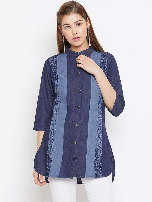 navy blue denim regular tunic - 17020098 - Very Small Image - 1