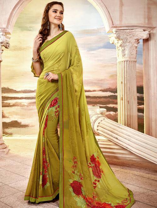 floral printed saree with blouse - 17020154 - Very Small Image - 1