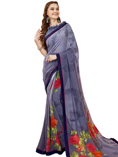 floral printed saree with blouse - 17020155 - Very Small Image - 1