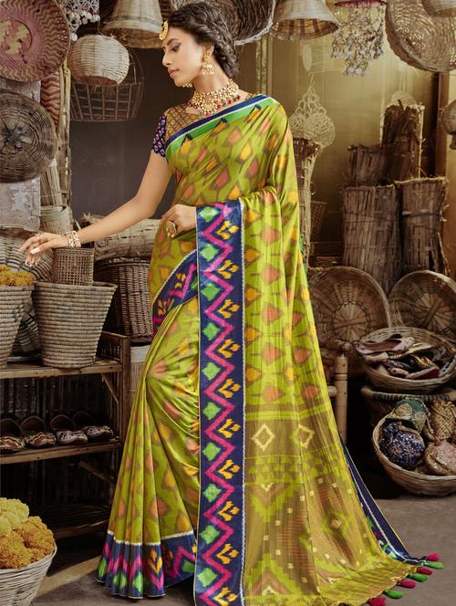 ikat printed saree with blouse - 17020164 - Very Small Image - 1