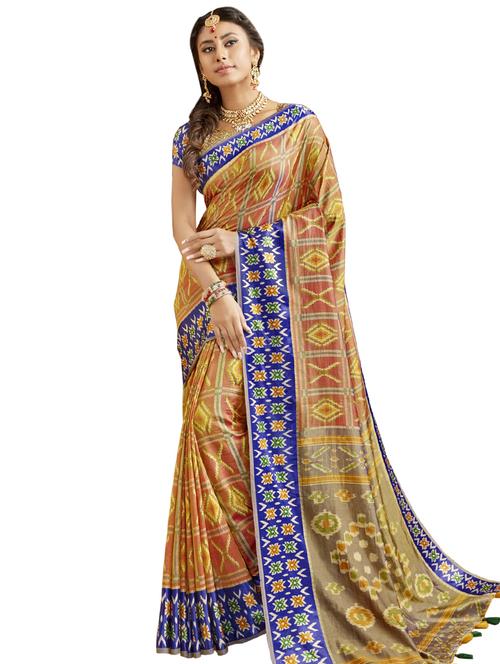 ikat printed saree with blouse - 17020167 - Very Small Image - 1