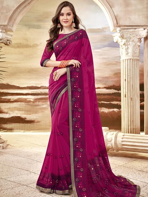 magenta georgette printed saree with blouse - 17020169 - Very Small Image - 1