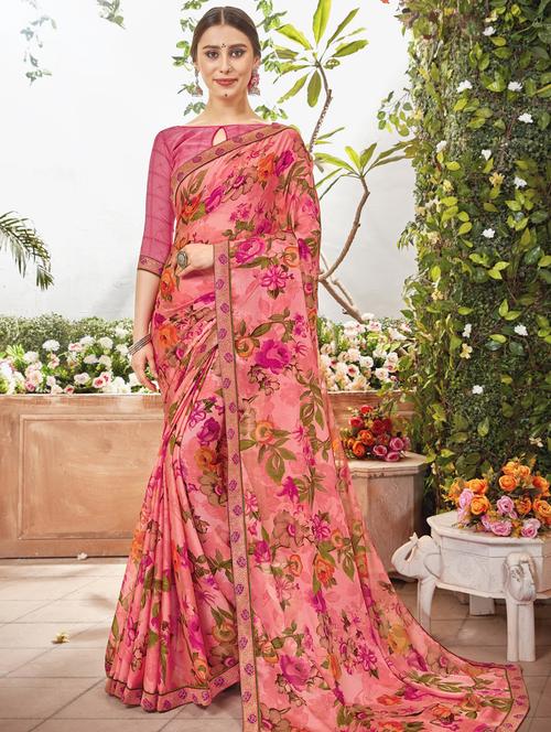floral printed saree with blouse - 17020177 - Very Small Image - 1