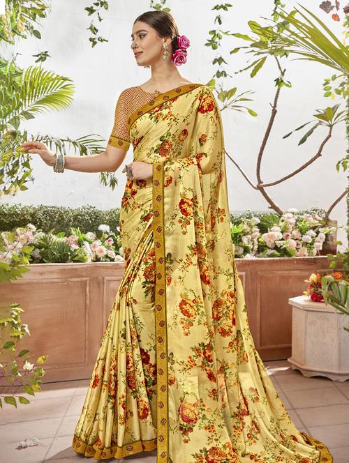 floral printed saree with blouse - 17020178 - Very Small Image - 1