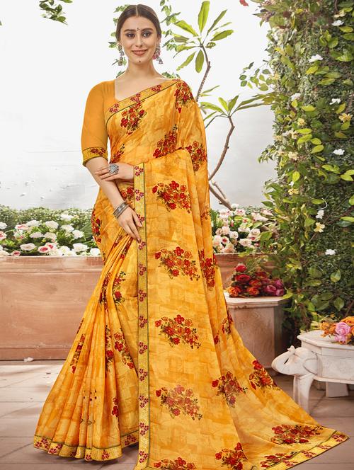 floral printed saree with blouse - 17020181 - Very Small Image - 1