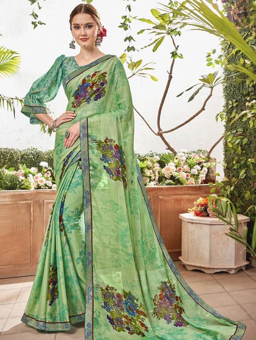 floral printed saree with blouse - 17020183 - Very Small Image - 1