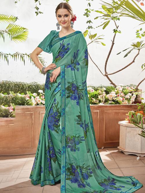 floral printed saree with blouse - 17020185 - Very Small Image - 1