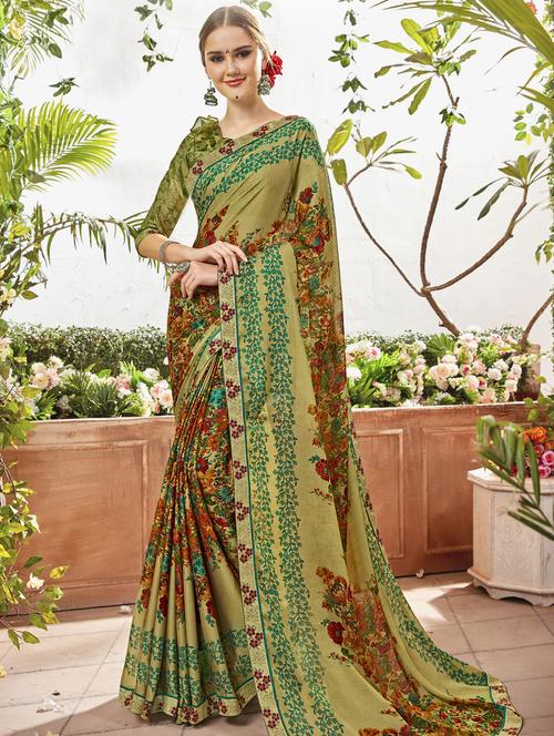 floral printed saree with blouse - 17020188 - Very Small Image - 1