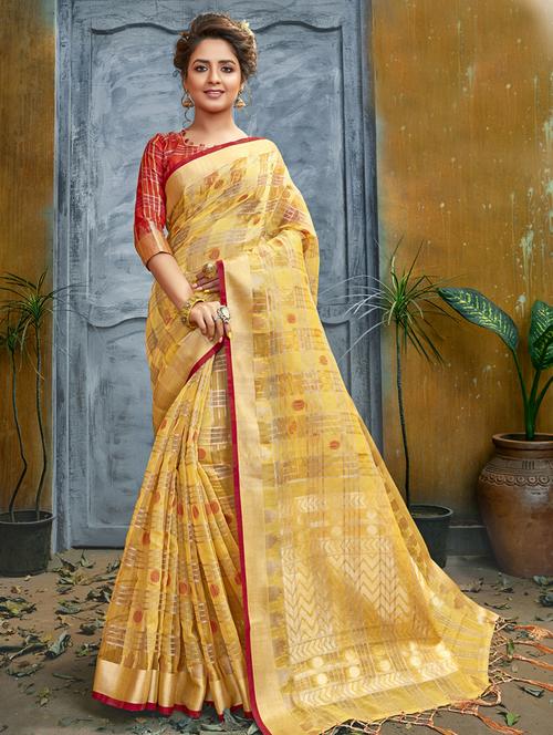 checkered woven saree with blouse - 17020225 - Very Small Image - 1