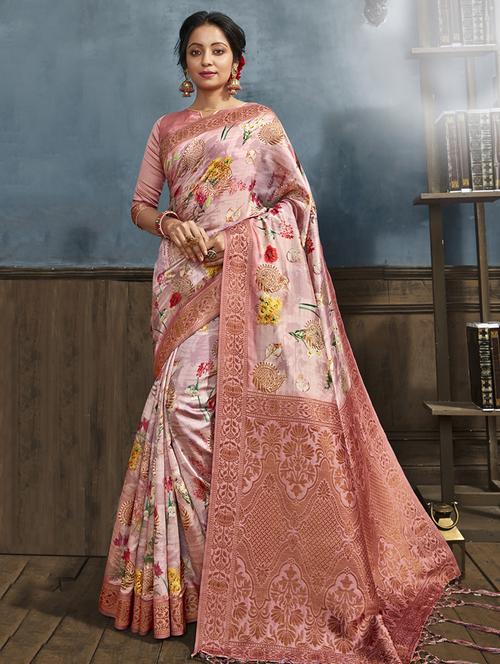 floral printed saree with blouse - 17020244 - Very Small Image - 1